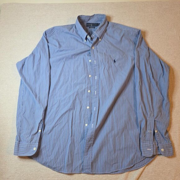 Ralph Lauren Classic Fit Striped Button Down Shirt Men’s XXL Blue Long Sleeve Po - Picture 1 of 7